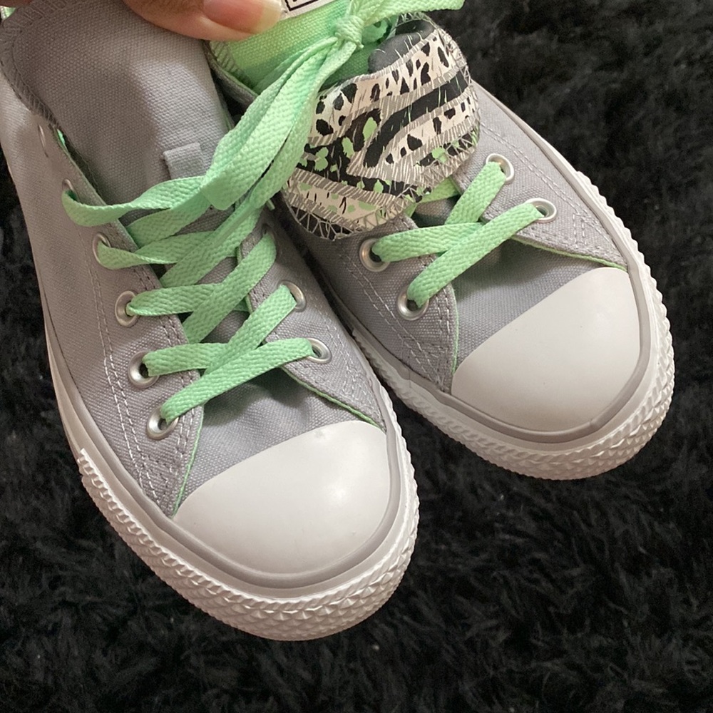 Light Gray and Mint Double Tongue Converse - Picture 4 of 7